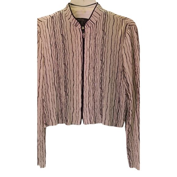 Alex Evenings Women's 10P Black White Shimmer Sparkle Zip Front Evening Jacket - Picture 4 of 5